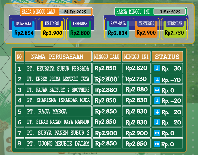 Update Harga TBS Periode 3 Maret 2025 Nagan Raya